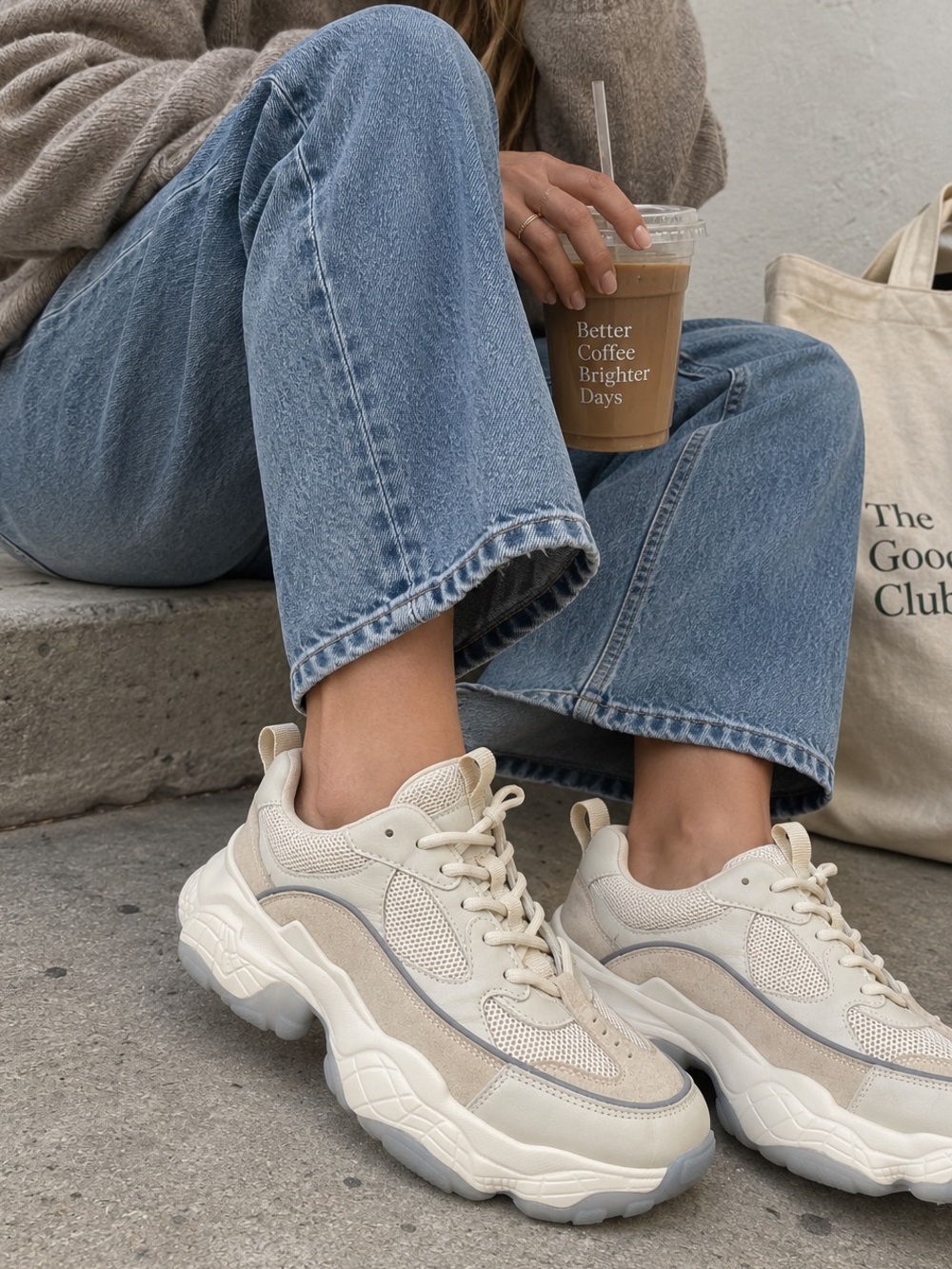 BEAU TODAY Chunky Sneakers Women’s 8 Cream White Mesh Suede Platform Dad Shoes